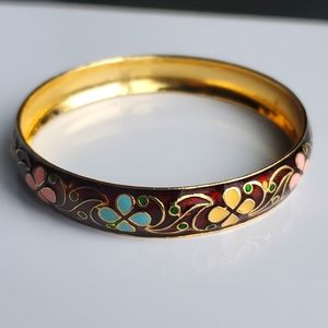 Floral cloisonne bangle bracelet for small wrist